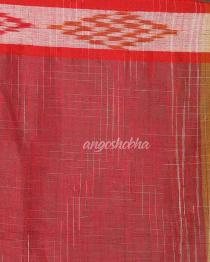 Kotki Border Yellow Orange Cotton Blend Handloom Saree angoshobha