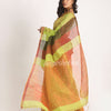 Lemon Black Traditional Handloom Check Linen Saree angoshobha