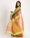 Lemon Black Traditional Handloom Check Linen Saree