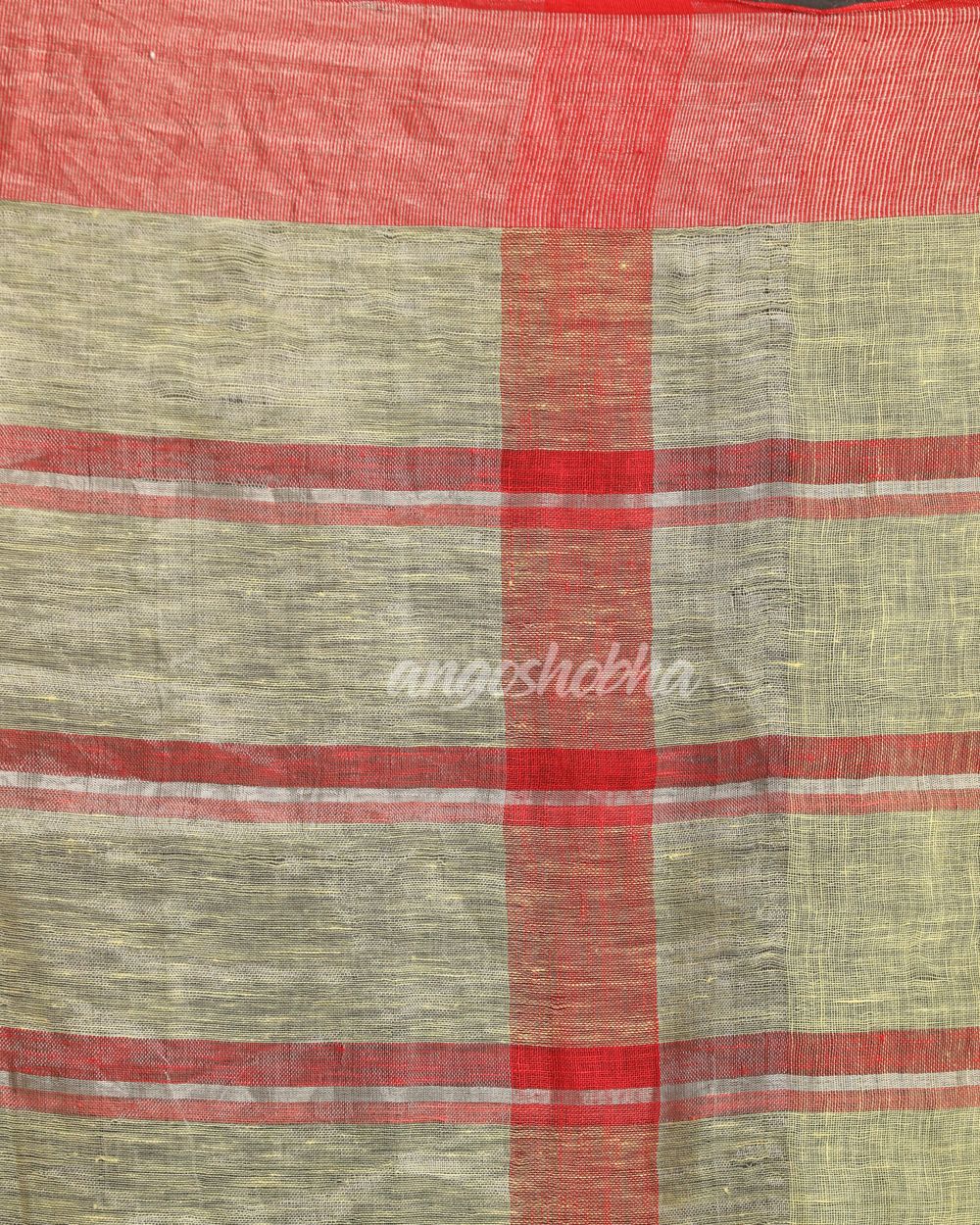 Lemon Maroon Handloom Check Linen Saree angoshobha
