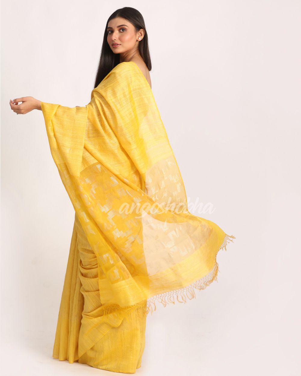 Lemon Matka Silk Handloom Traditional Jamdani Saree angoshobha