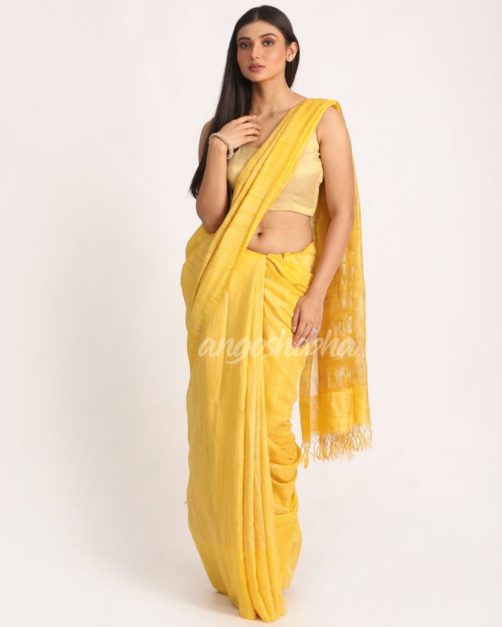Lemon Matka Silk Handloom Traditional Jamdani Saree angoshobha