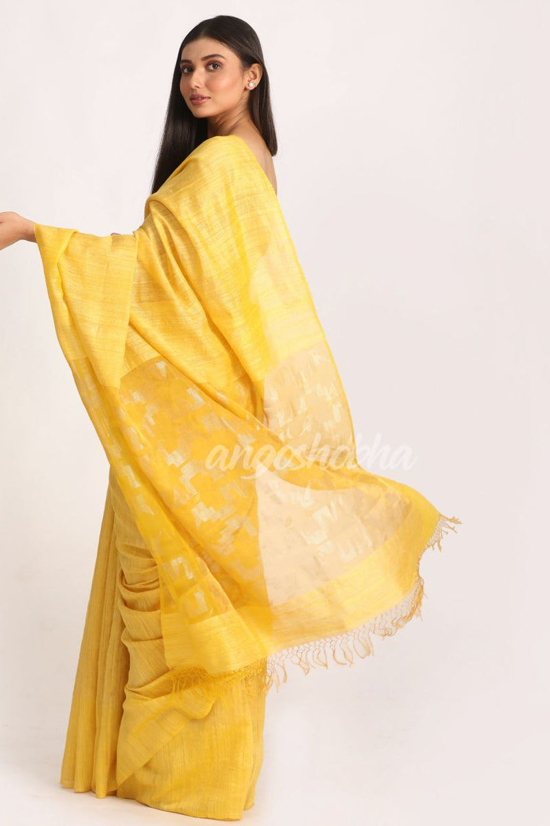Lemon Matka Silk Handloom Traditional Jamdani Saree