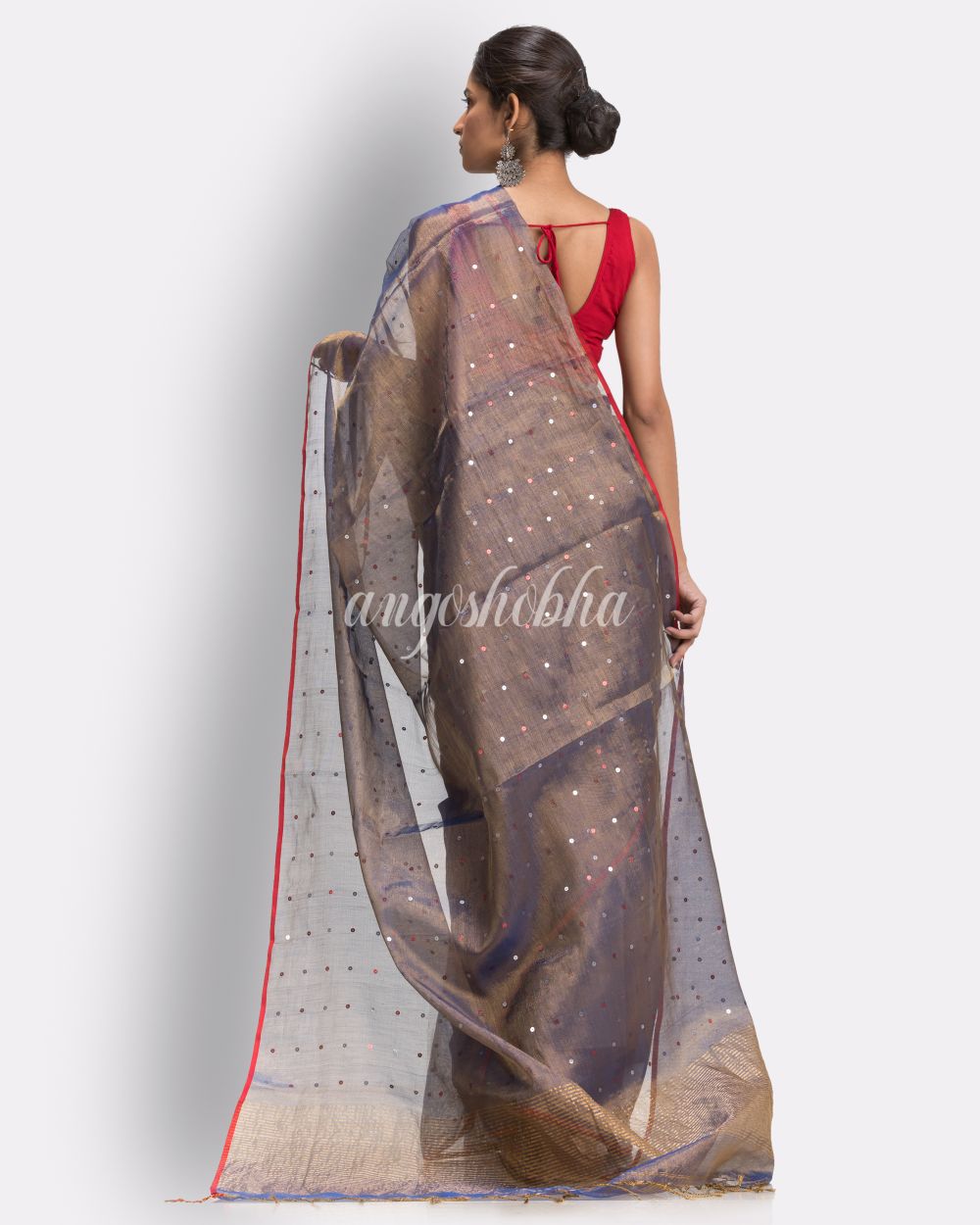 Light Blue Art Silk Muslin Handloom Sequin Saree angoshobha