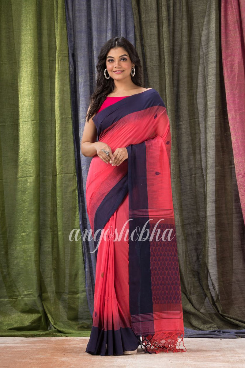 Light Fuchia Cotton Tangail Festive Saree