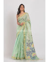 Light Green Tussar Silk Muslin Jamdani Saree