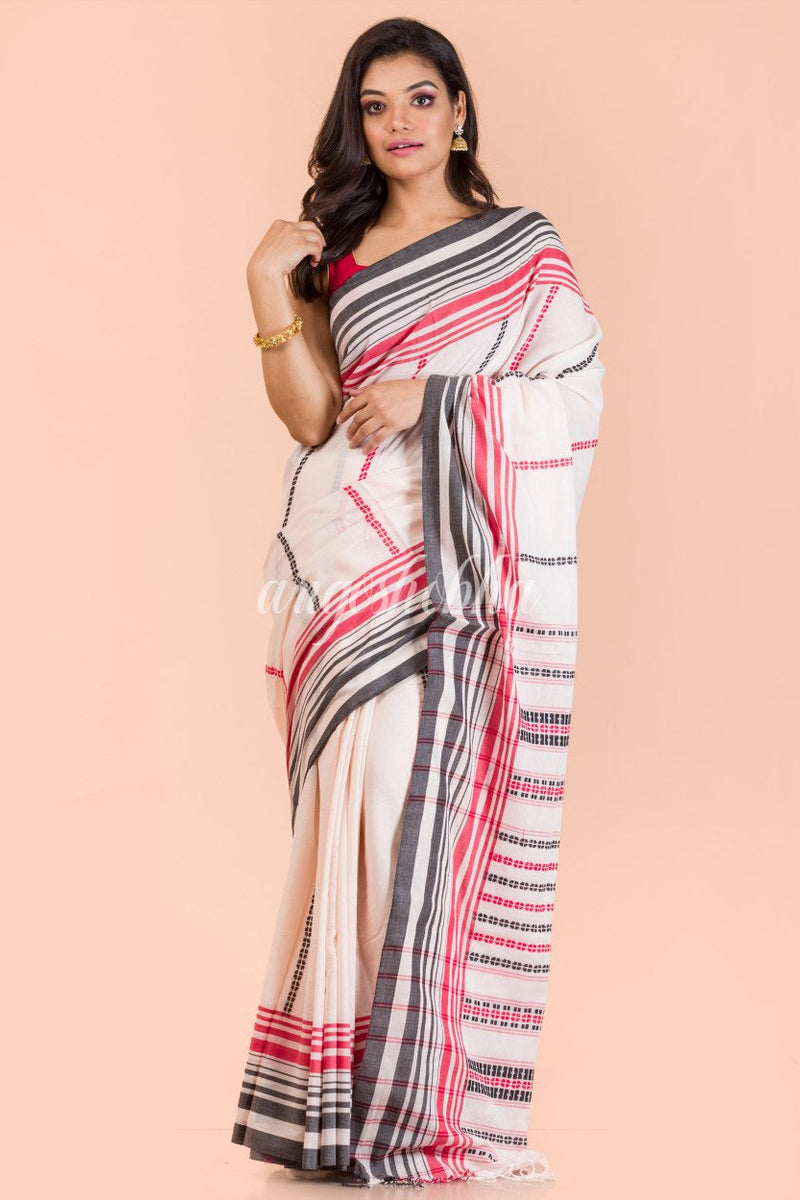 Light Peach Cotton Madhyamoni Saree