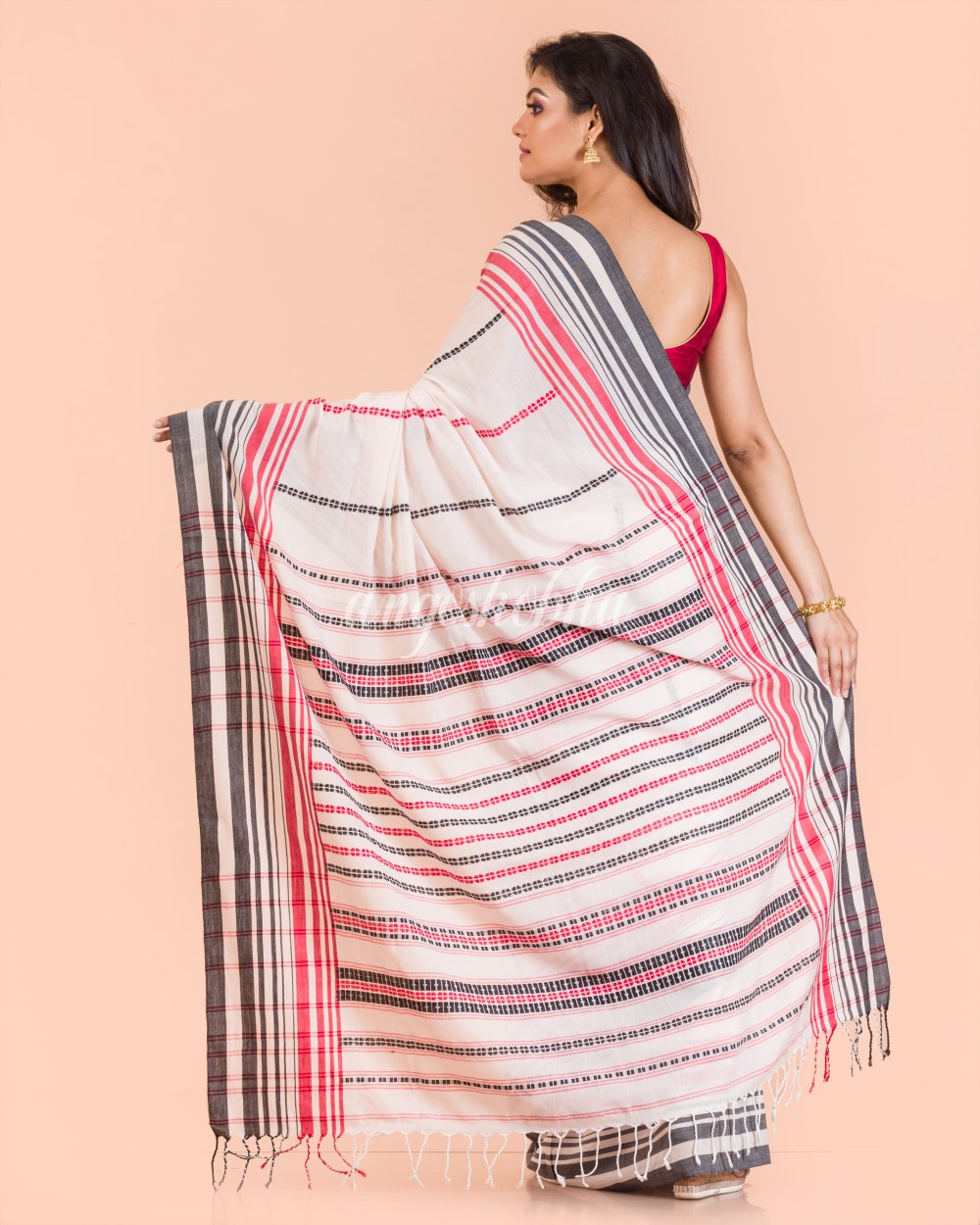 Light Peach Cotton Madhyamoni Saree angoshobha