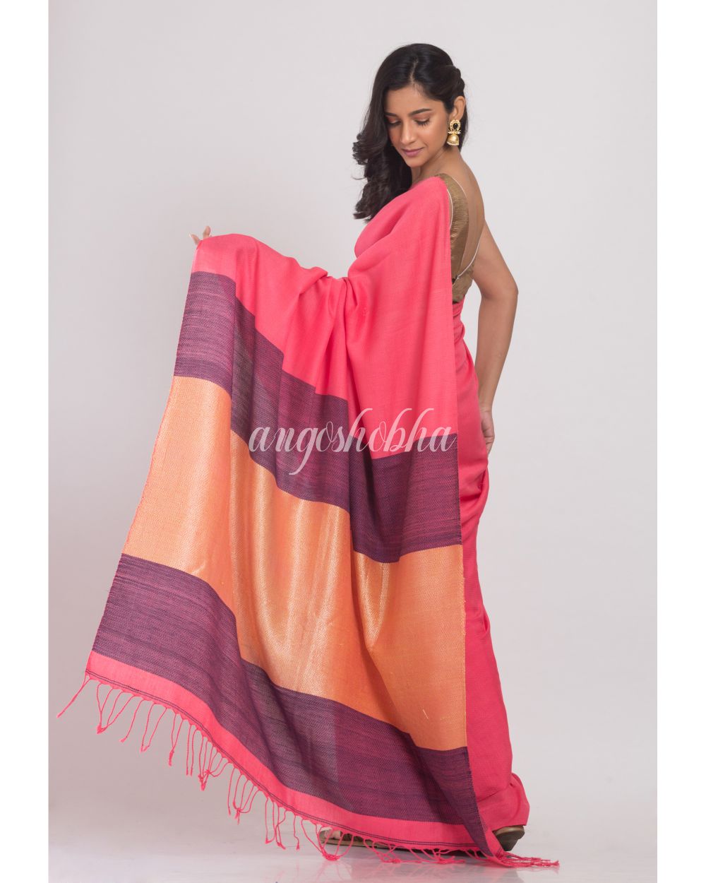 Light Pink Jacquard Woven Khadi Cotton Saree angoshobha