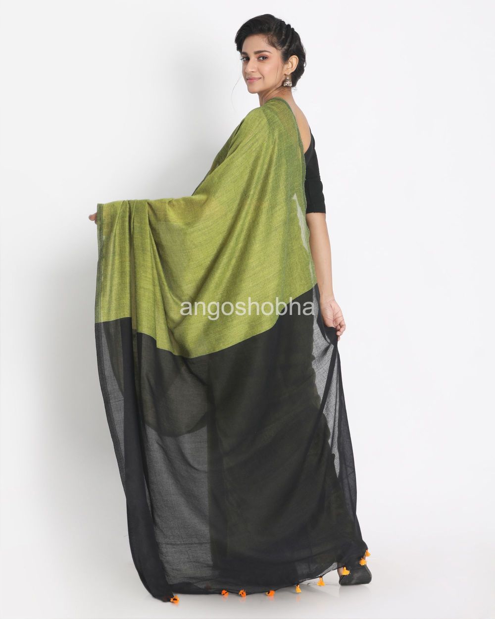 Light lime handspan cotton handwoven saree angoshobha
