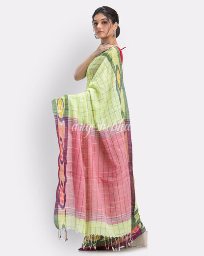 Lime handloom bengal cotton saree angoshobha