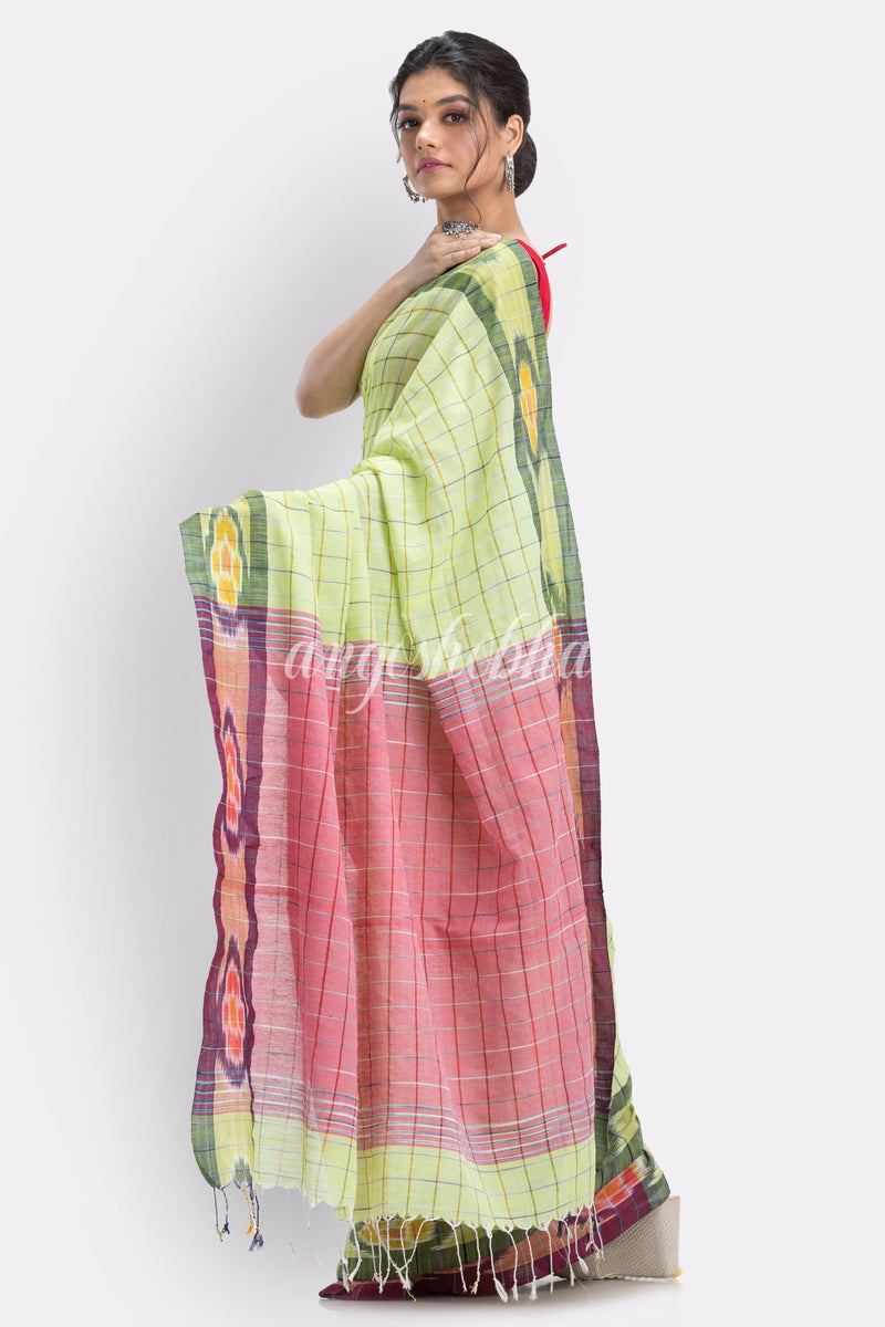 Lime handloom bengal cotton saree