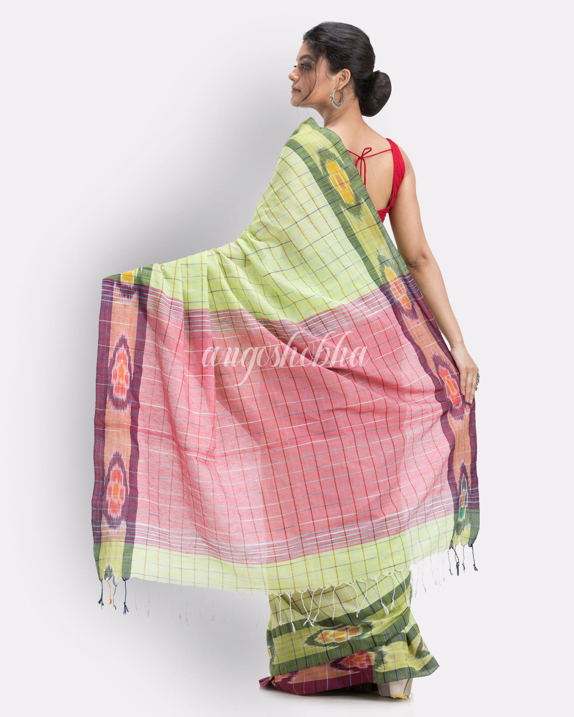 Lime handloom bengal cotton saree angoshobha