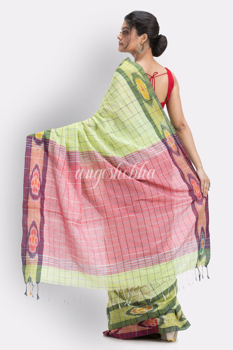 Lime handloom bengal cotton saree