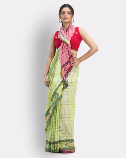 Lime handloom bengal cotton saree angoshobha