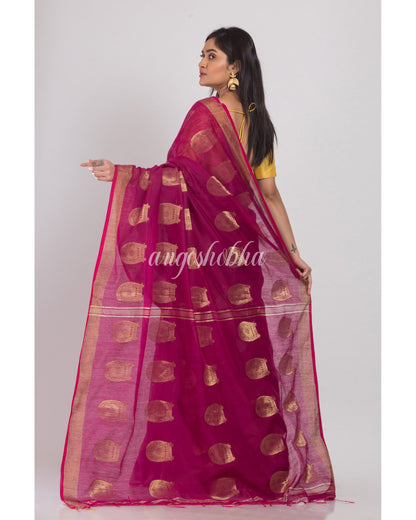 Magenta Cotton Silk Handloom Saree angoshobha