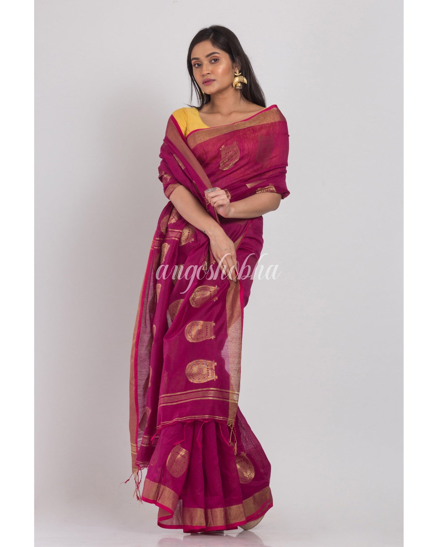 Magenta Cotton Silk Handloom Saree angoshobha