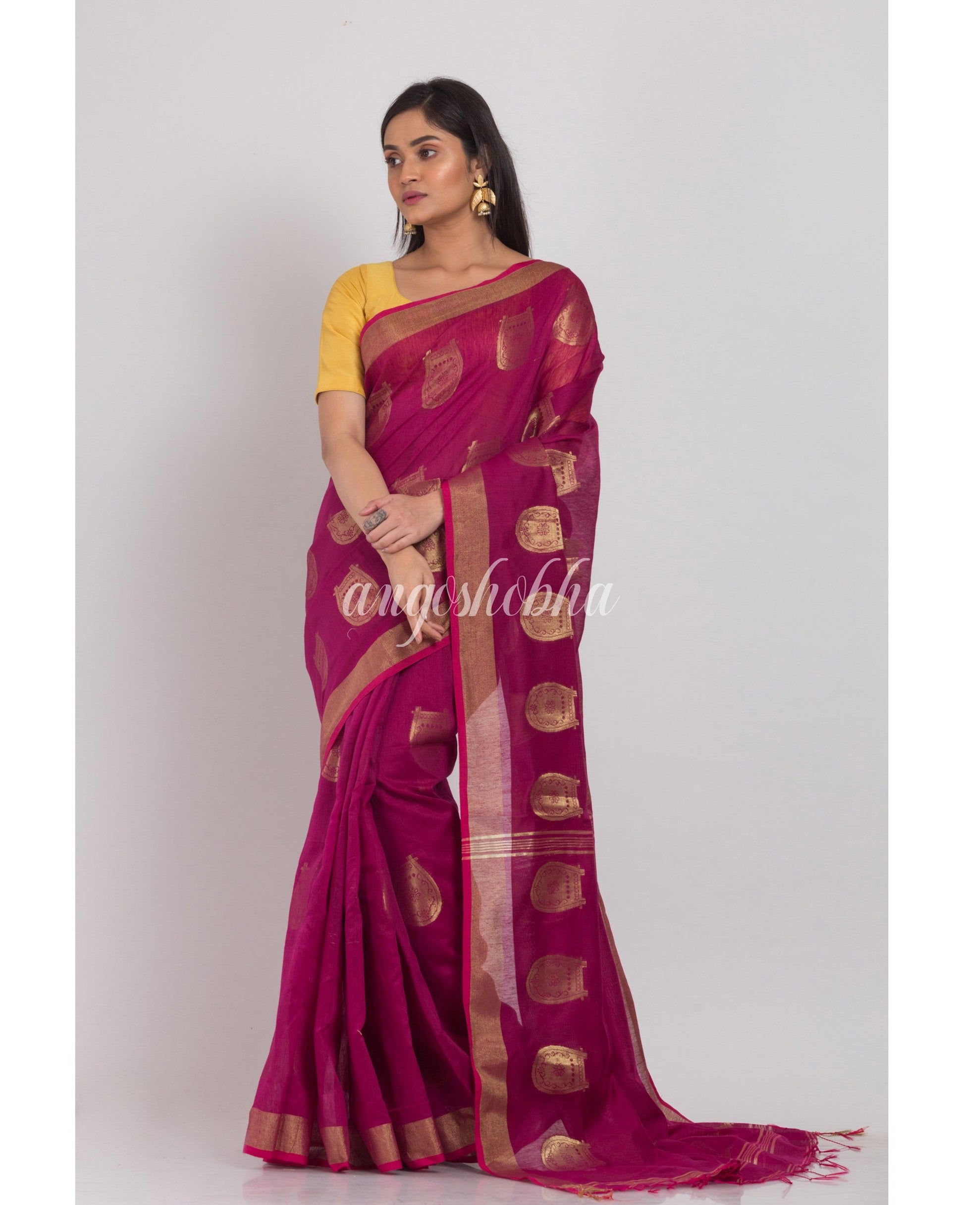 Magenta Cotton Silk Handloom Saree angoshobha