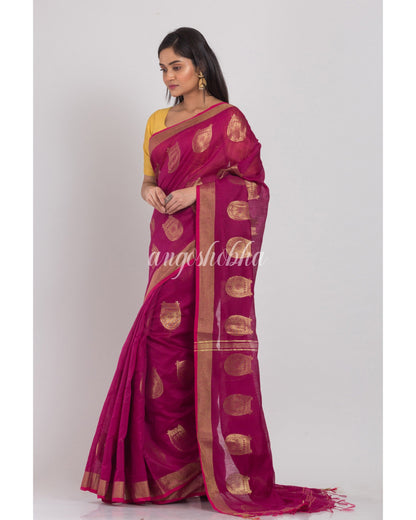 Magenta Cotton Silk Handloom Saree angoshobha