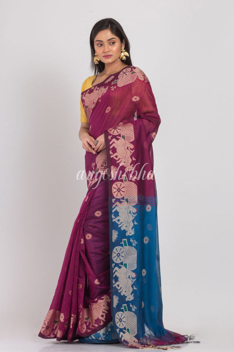 Magenta Handloom Blended Cotton Saree