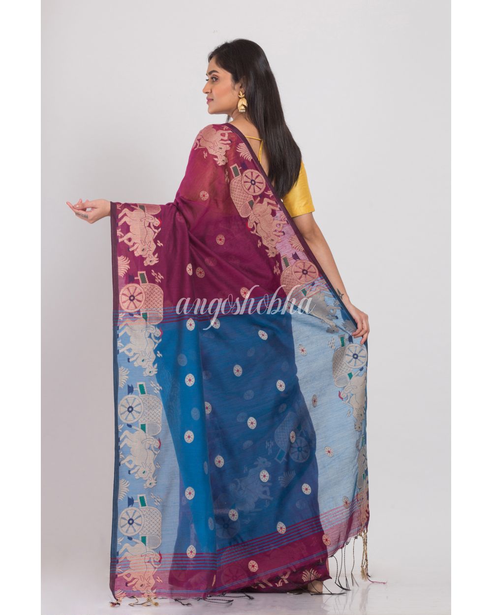 Magenta Handloom Blended Cotton Saree angoshobha