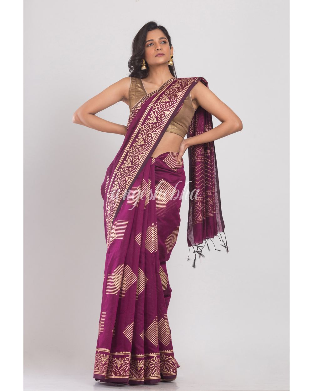 Magenta Handloom Festive Saree angoshobha