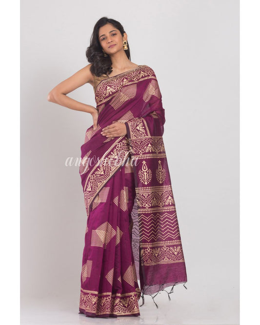 Magenta Handloom Festive Saree angoshobha