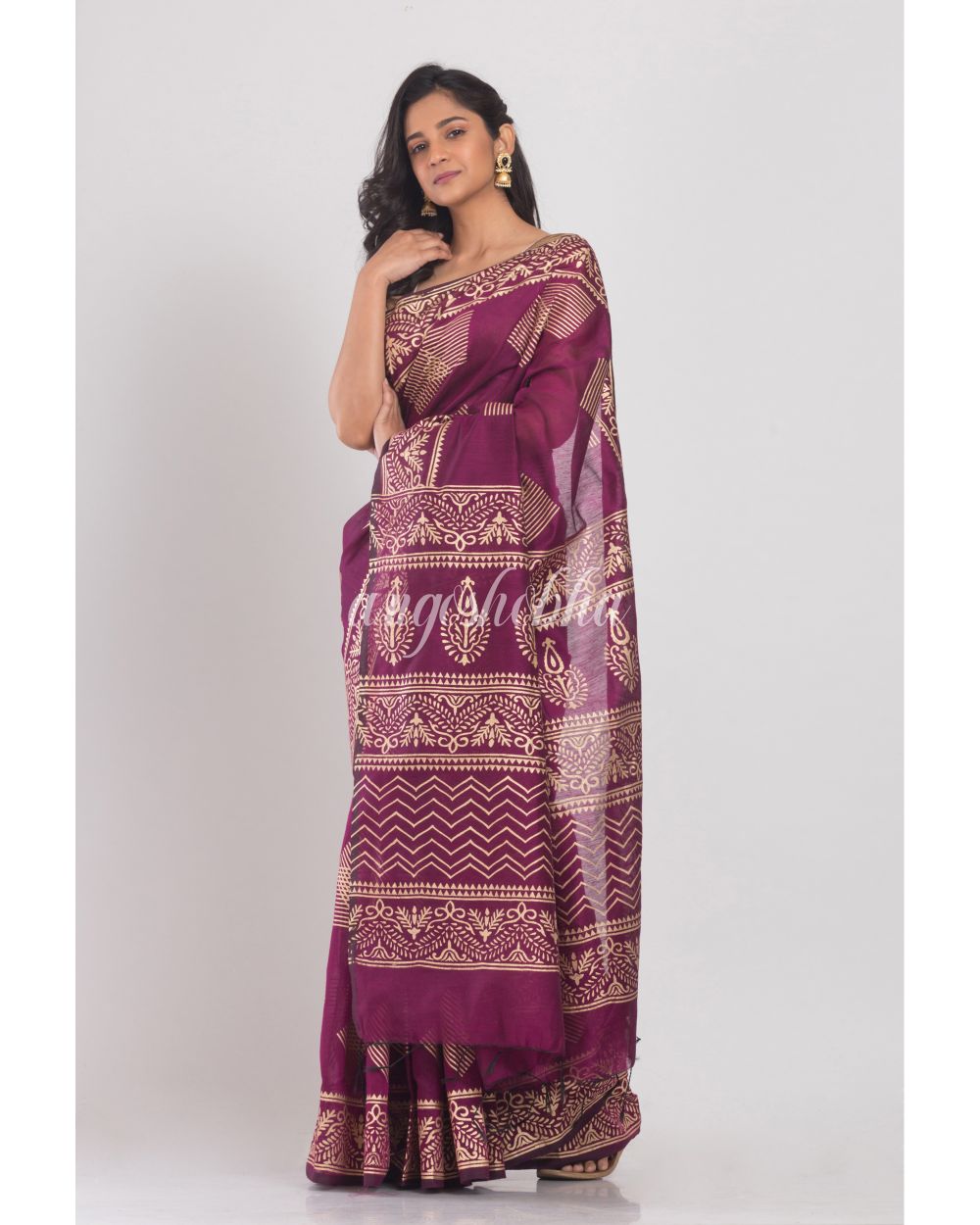 Magenta Handloom Festive Saree angoshobha