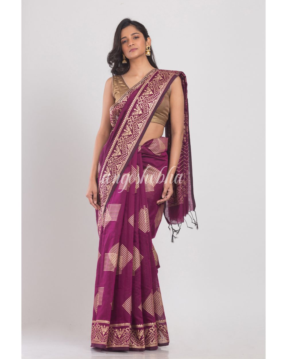 Magenta Handloom Festive Saree angoshobha