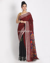 Maroon Black Half & Half Linen Saree