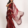 Maroon Black Silver Traditional Handloom Check Linen Saree angoshobha