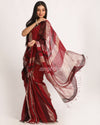 Maroon Black Silver Traditional Handloom Check Linen Saree