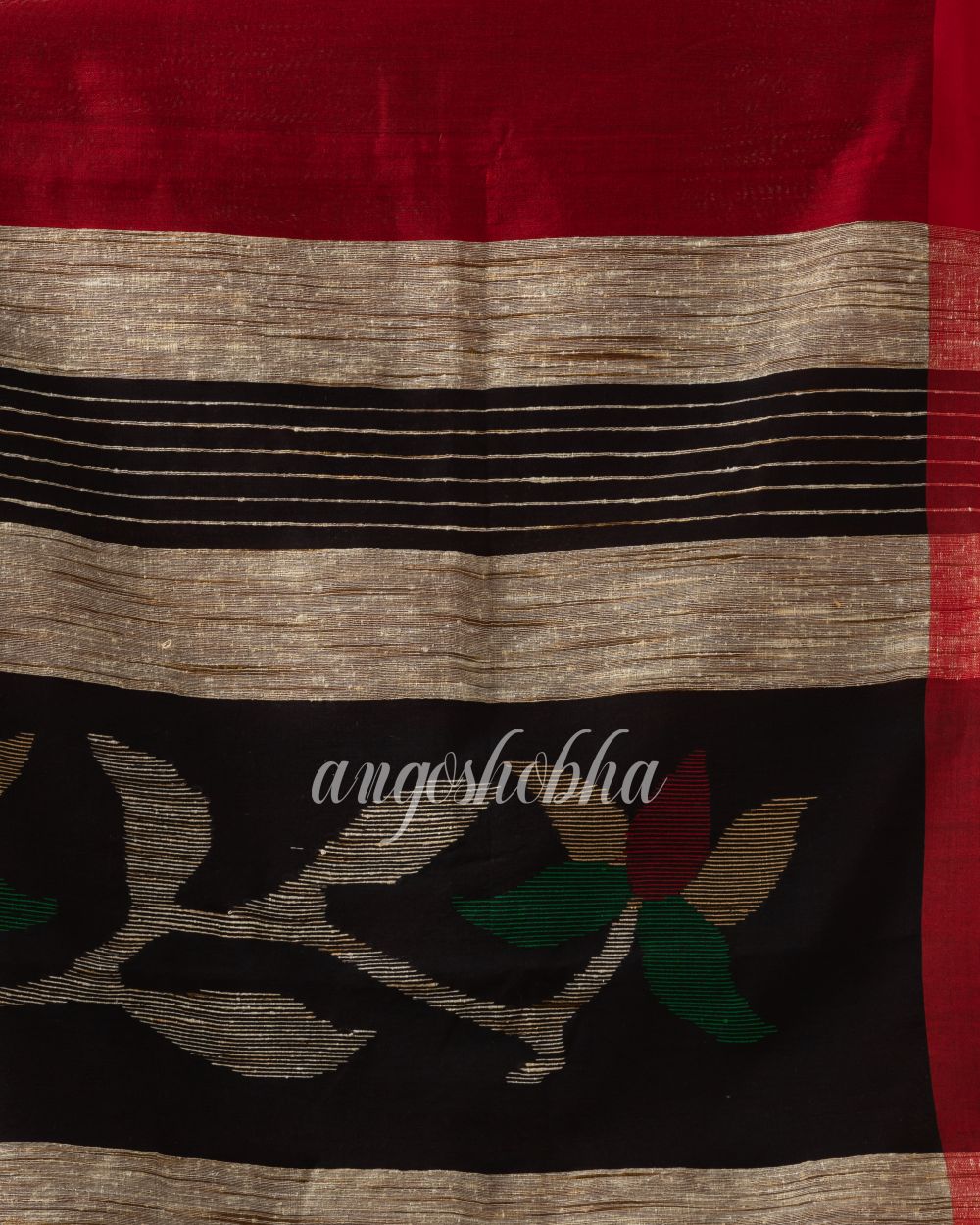 Maroon Cotton Blend Traditional Jamdani Saree angoshobha