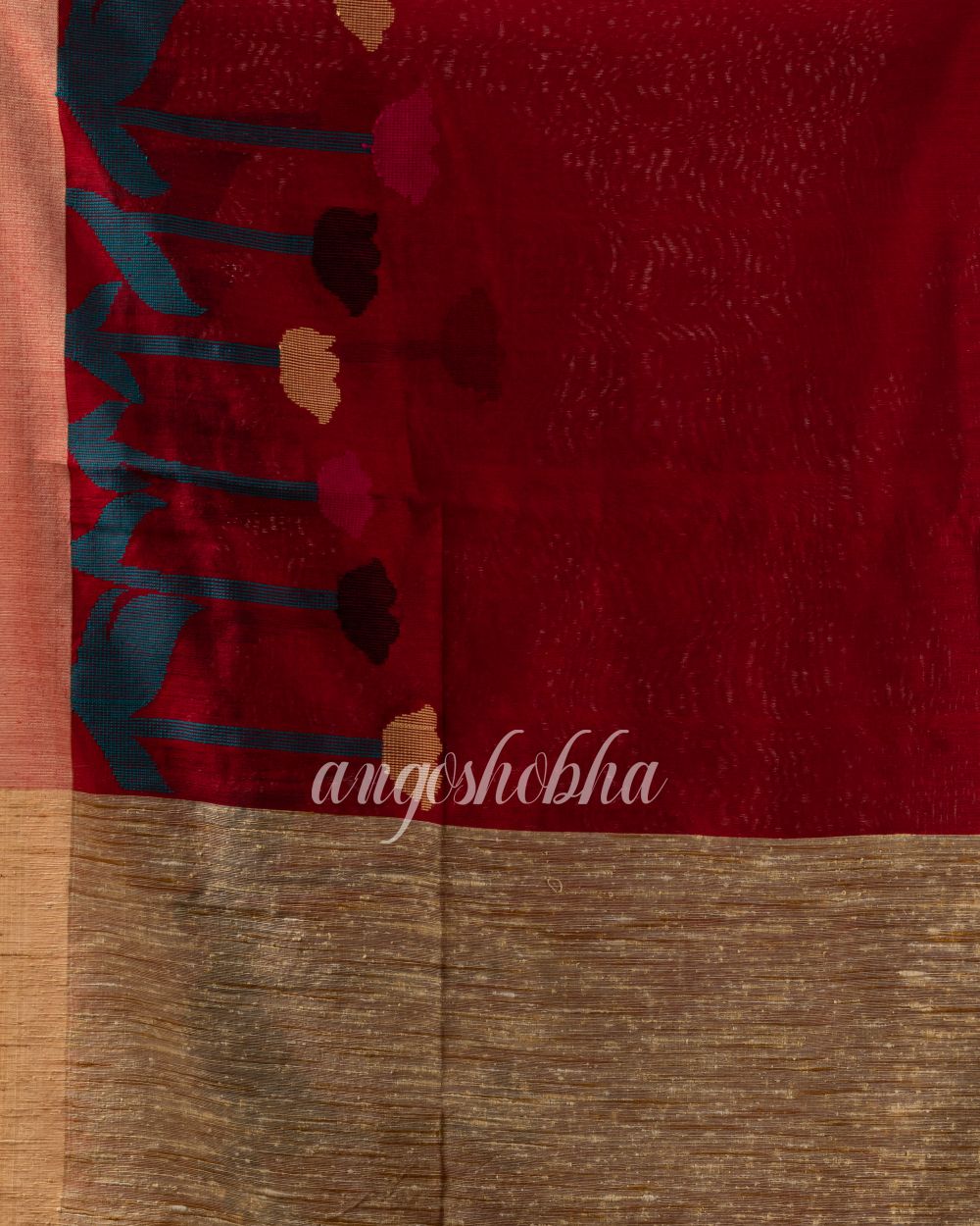 Maroon Cotton Blend Traditional Jamdani Saree angoshobha