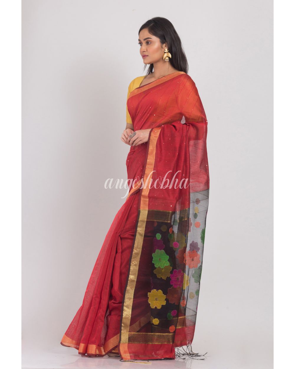 Maroon Handloom Cotton Silk Saree angoshobha