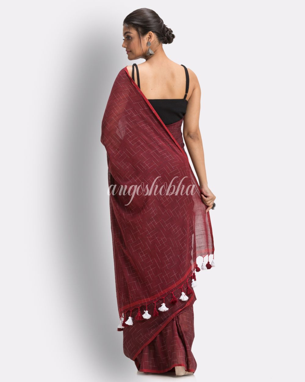 Maroon Handloom Molmol Cotton Saree angoshobha