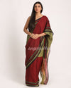 Maroon Lime Traditional Handloom Linen Saree