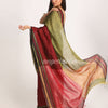 Maroon Lime Traditional Handloom Linen Saree angoshobha