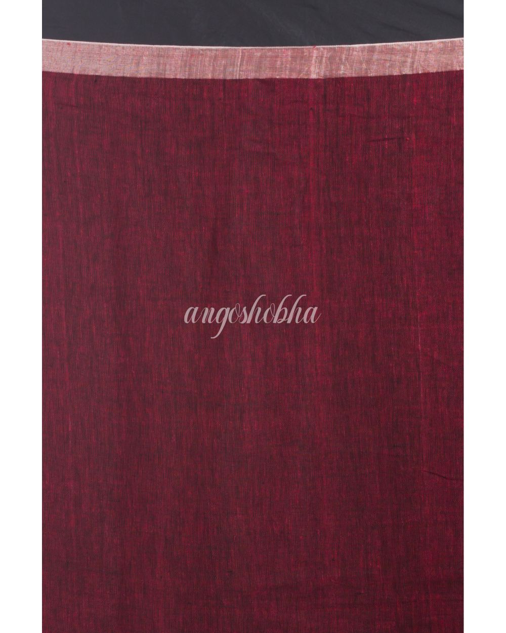 Maroon Linen Saree With Silver Zari Pallu And Border angoshobha