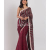 Maroon Linen Saree With Silver Zari Pallu And Border angoshobha