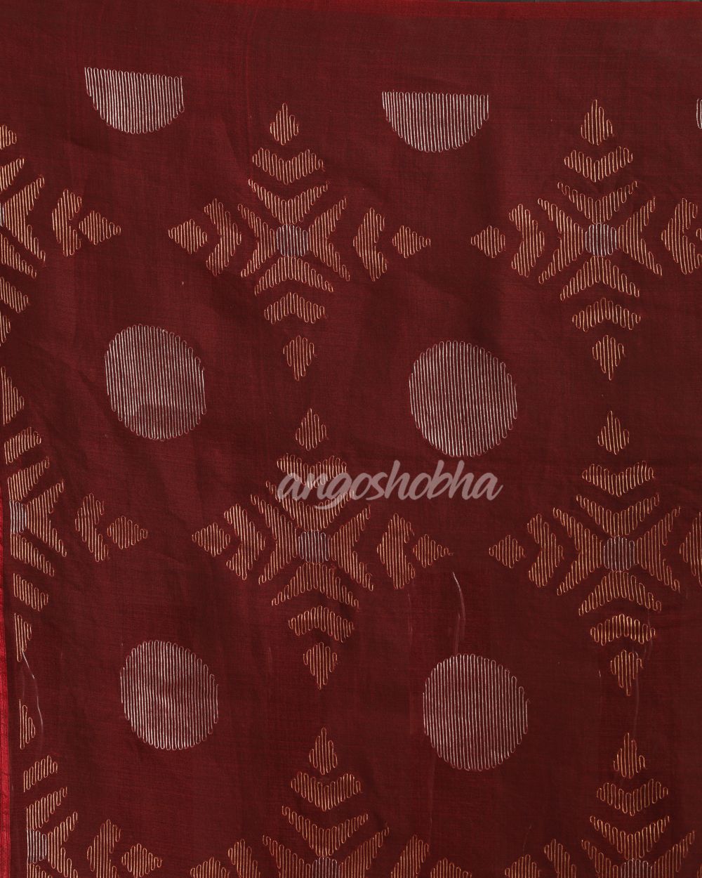 Maroon Matka Silk Handloom Traditional Jamdani Saree angoshobha