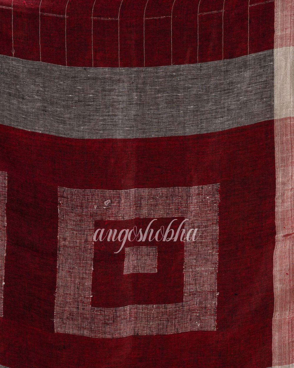 Maroon Traditional Linen Jamdani Saree angoshobha