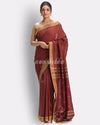Marron Handloom Traditional Cotton Tangail Saree