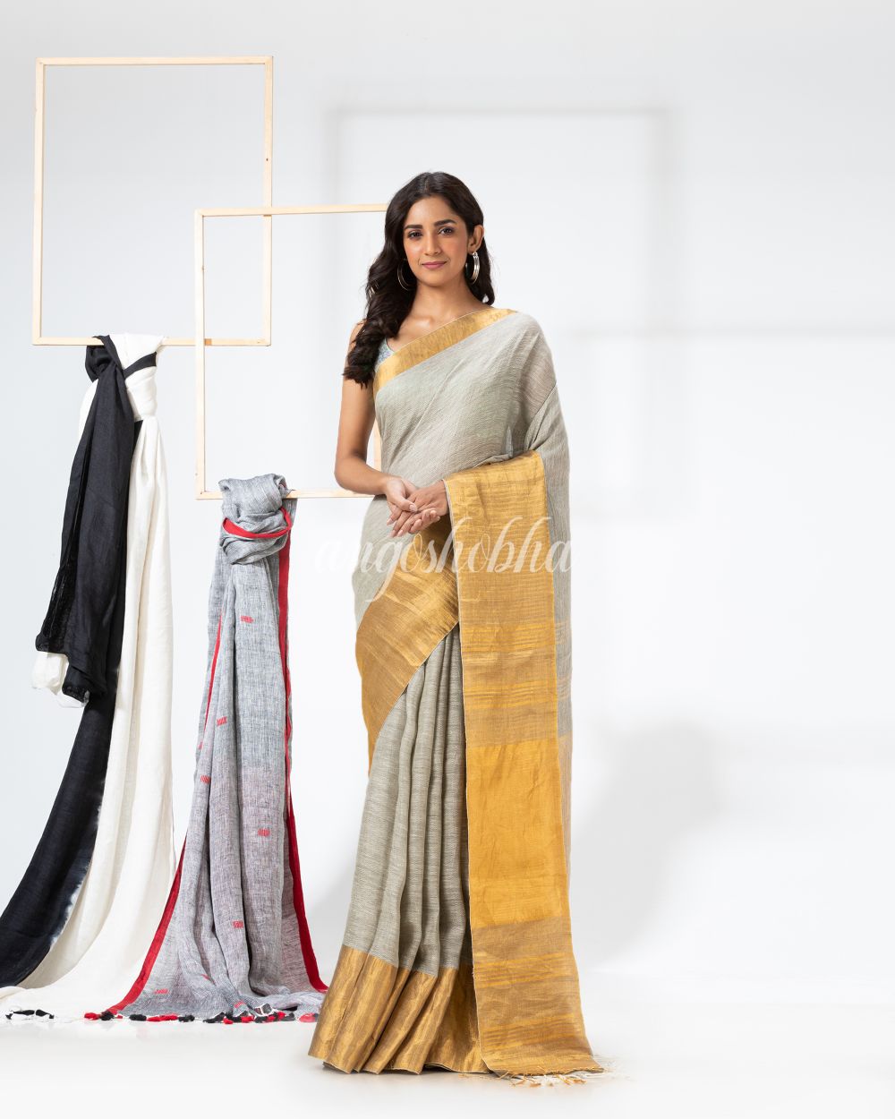 Meade Light Green Traditional Handloom Linen Saree angoshobha