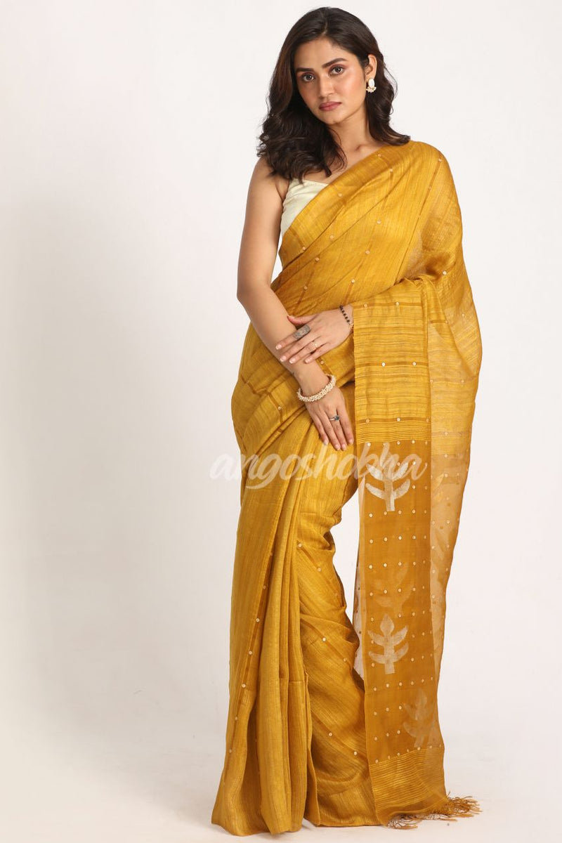 Metallic Gold Matka Silk Handloom Traditional Chumki Jamdani Saree