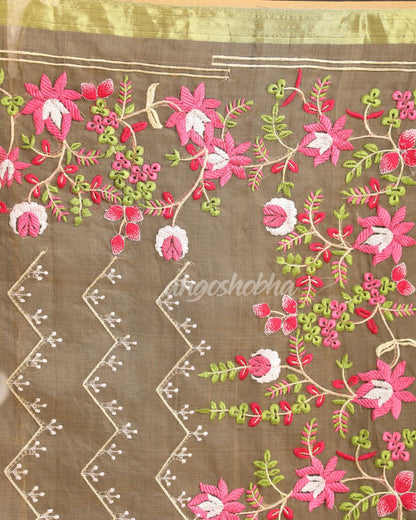 Muga Art Silk Muslin Handloom Embroidery Saree angoshobha