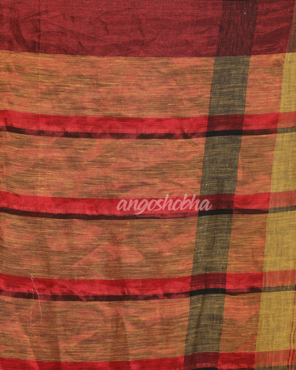 Muga Red Traditional Check Linen Handloom Saree angoshobha