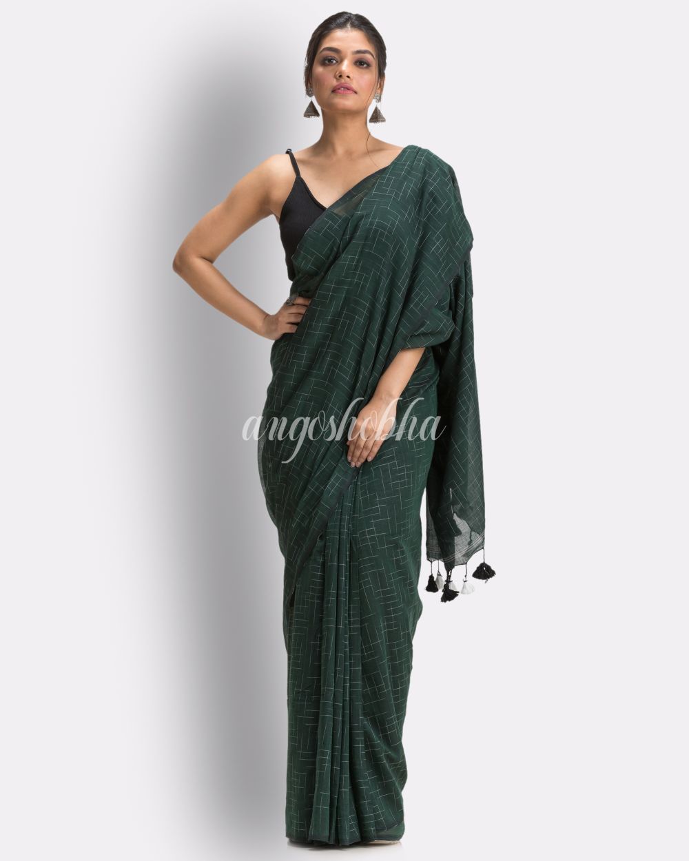 Mughal Green Handloom Molmol Cotton Saree angoshobha