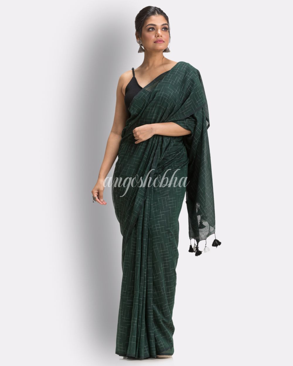 Mughal Green Handloom Molmol Cotton Saree angoshobha