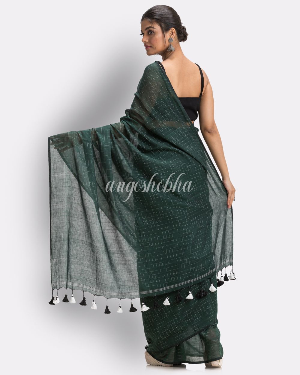 Mughal Green Handloom Molmol Cotton Saree angoshobha